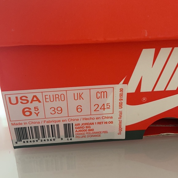 Nike Air Jordan 1 Retro High Gatorade Youth Size 6.5Y Orange Peel GS AJ6000-880 - Picture 10 of 10